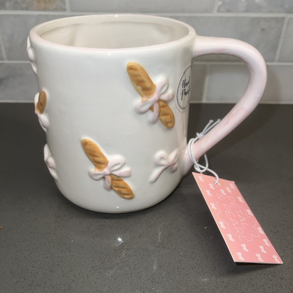 New French Bakery Style Mug Baguette & Pink Bow Bread Girly Coffee Mug Gift